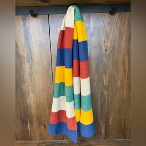 Colorblock Striped Knit Scarf in Blue, Yellow, Green, Red, Cream